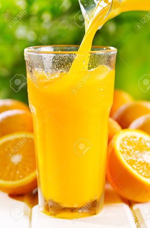 Left or right 20371106 orange juice pouring into glass stock photo